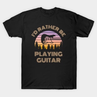 I'd Rather Be Playing Guitar S-Style Electric Guitar Vintage Sunset T-Shirt